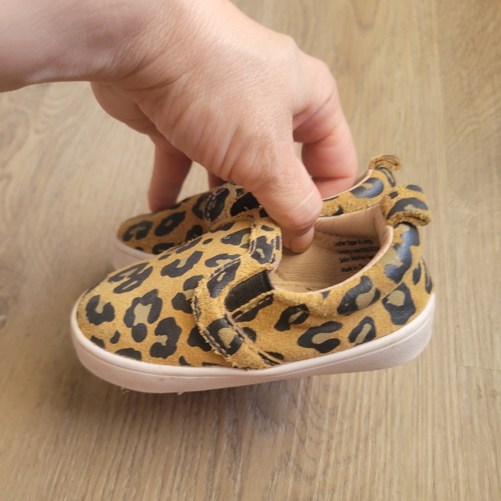 Monkey Feet Unisex Baby Leopard Slip On Shoes 3 12-18M Tan Leather Animal Print